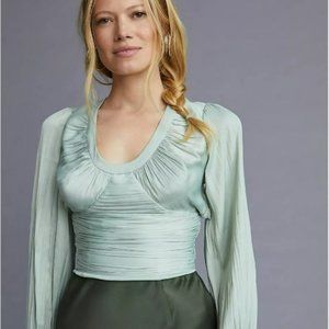 NWT ANTHROPOLOGIE MINT COLOR BLOUSON-SLEEVE BLOUSE